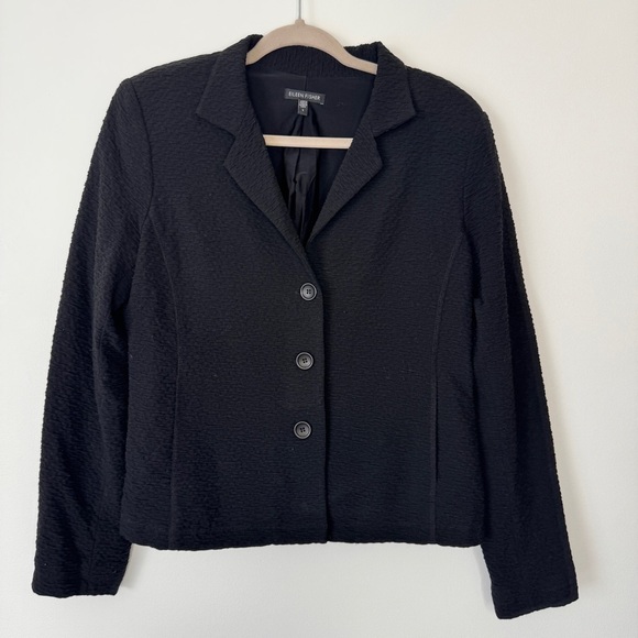 Eileen Fisher Blazer Sports Jacket Coat Black 3 Button Textured Fabric Sz S - Picture 1 of 13